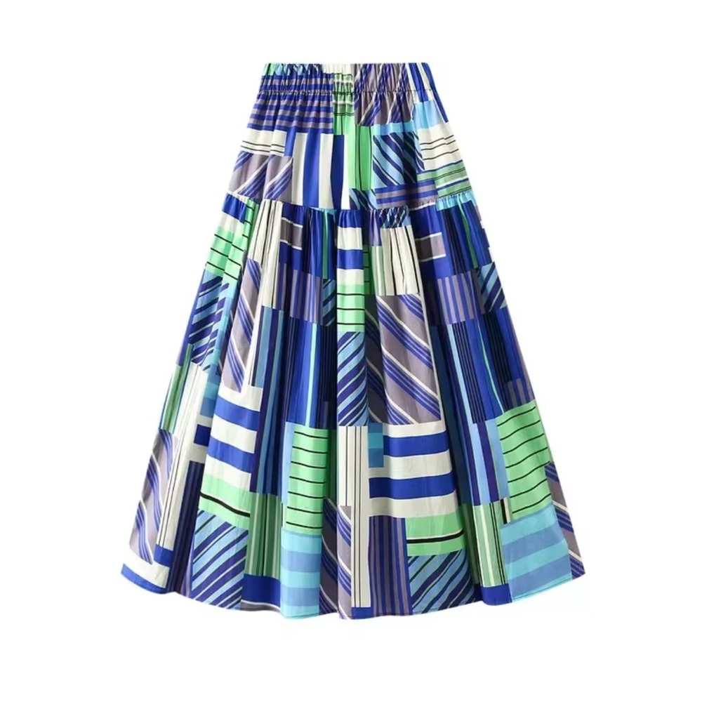 Blue and Green Patchwork Maxi Skirt